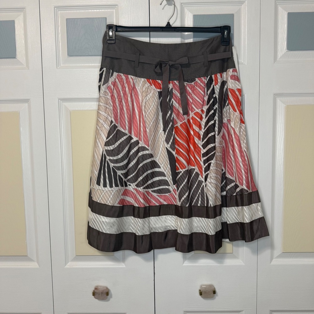 NWT Peter Nygard Collection Gray Pink White Print A-Line Skirt 12